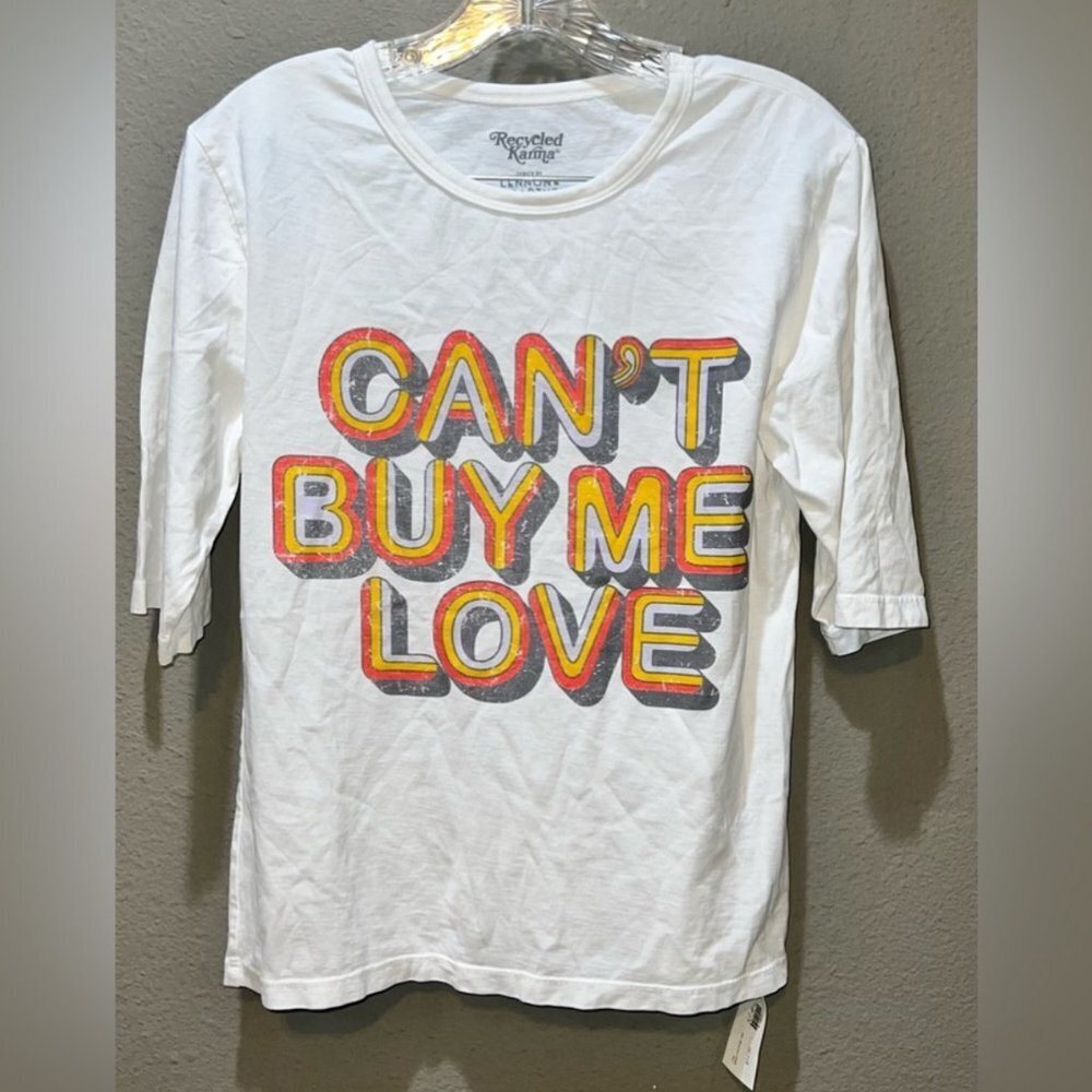 NWT Recycled Karma Can't Buy Me Love White Graphic Cotton Oversized T-Shirt XS - Picture 3 of 7